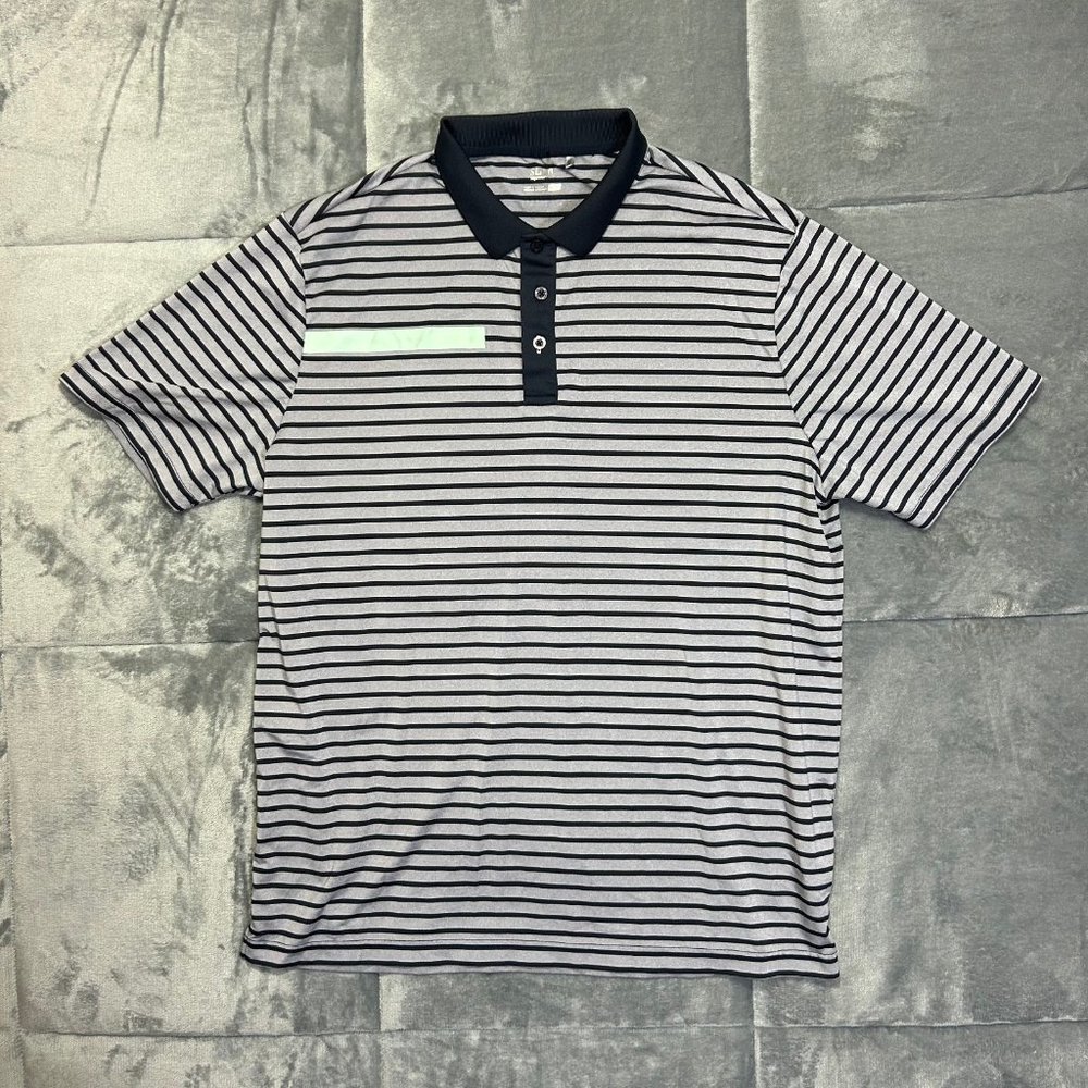 Sligo Mens Golf Polo Shirt Sz XL Gray Navy Blue Stripped Short Sleeve